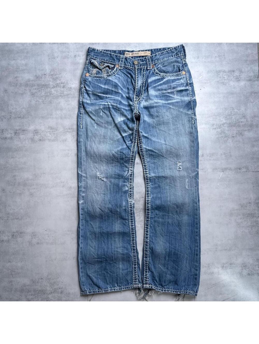 Y2K Big Star Distressed Embroidered Baggy 00s Jeans